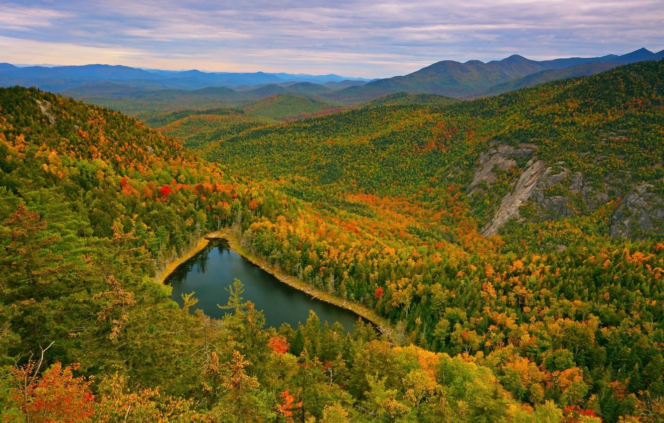 Wallpaper autumn, forest, mountains, lake, panorama