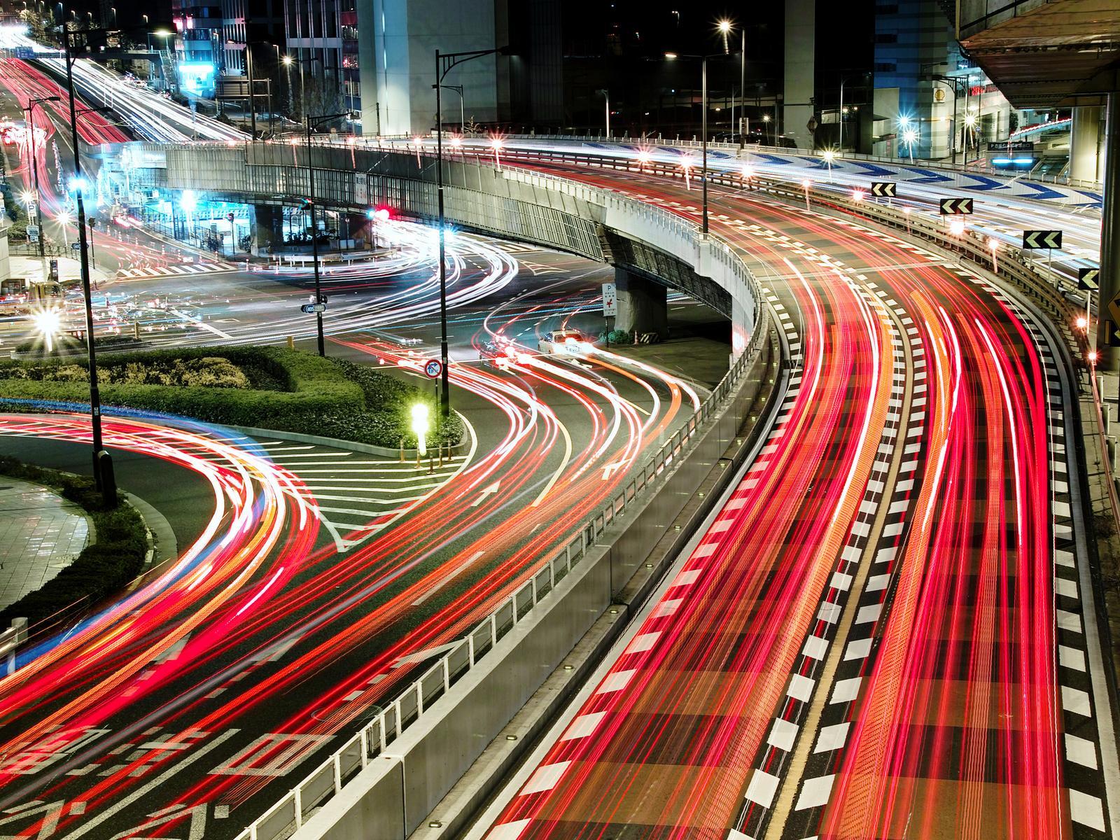 Japan Highways Car Lights Trails Photography HD Wallpaper
