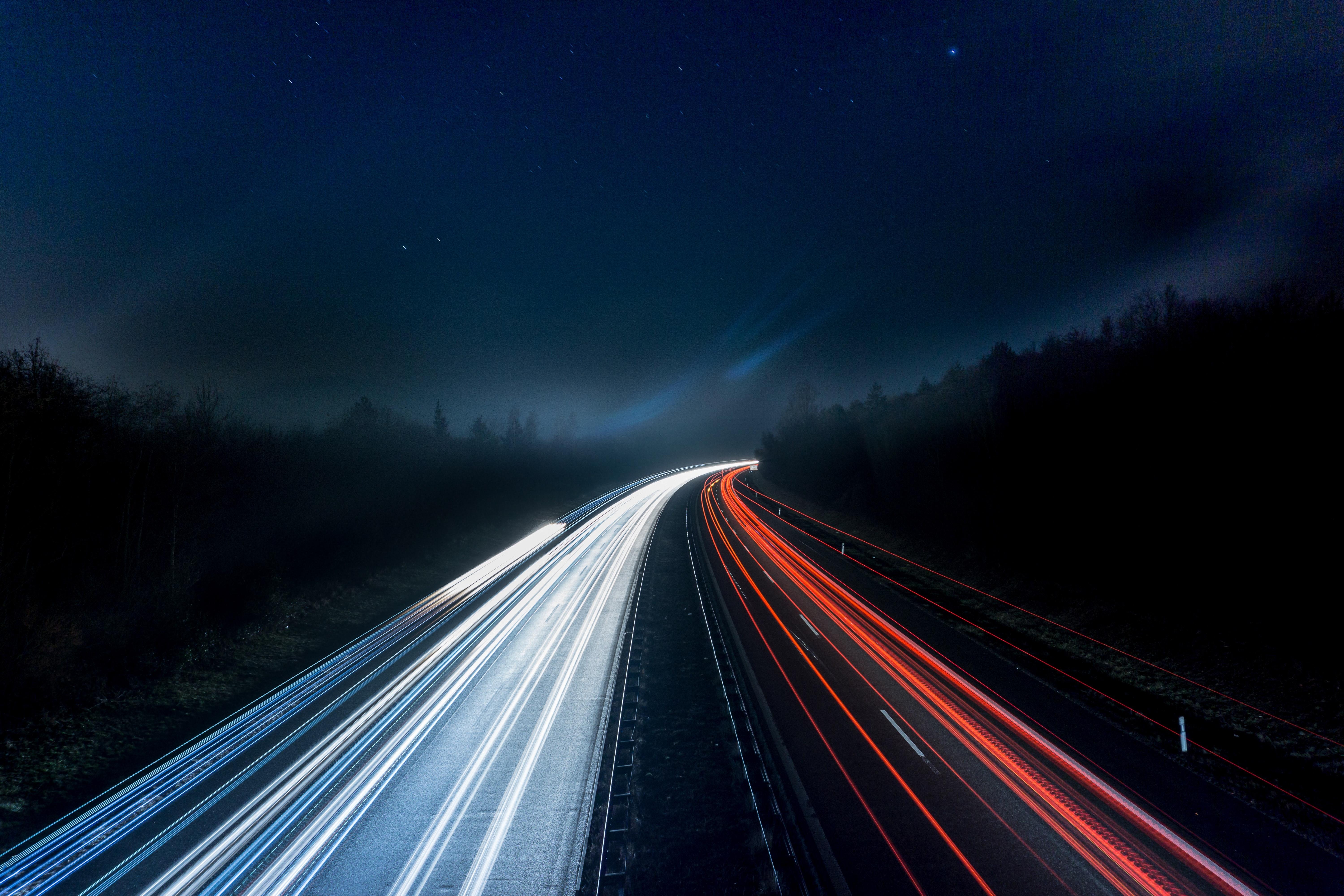 Light Trails on Highway at Night · Free