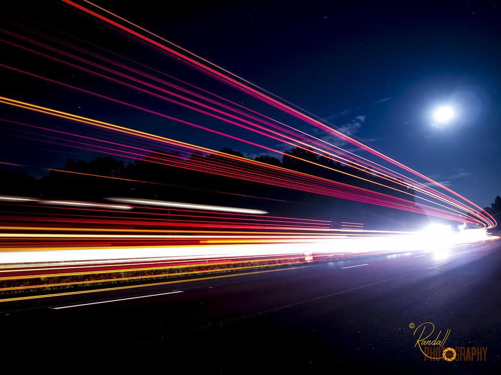 Light Trail Under the Moon. This is at night at Ocean Gatew