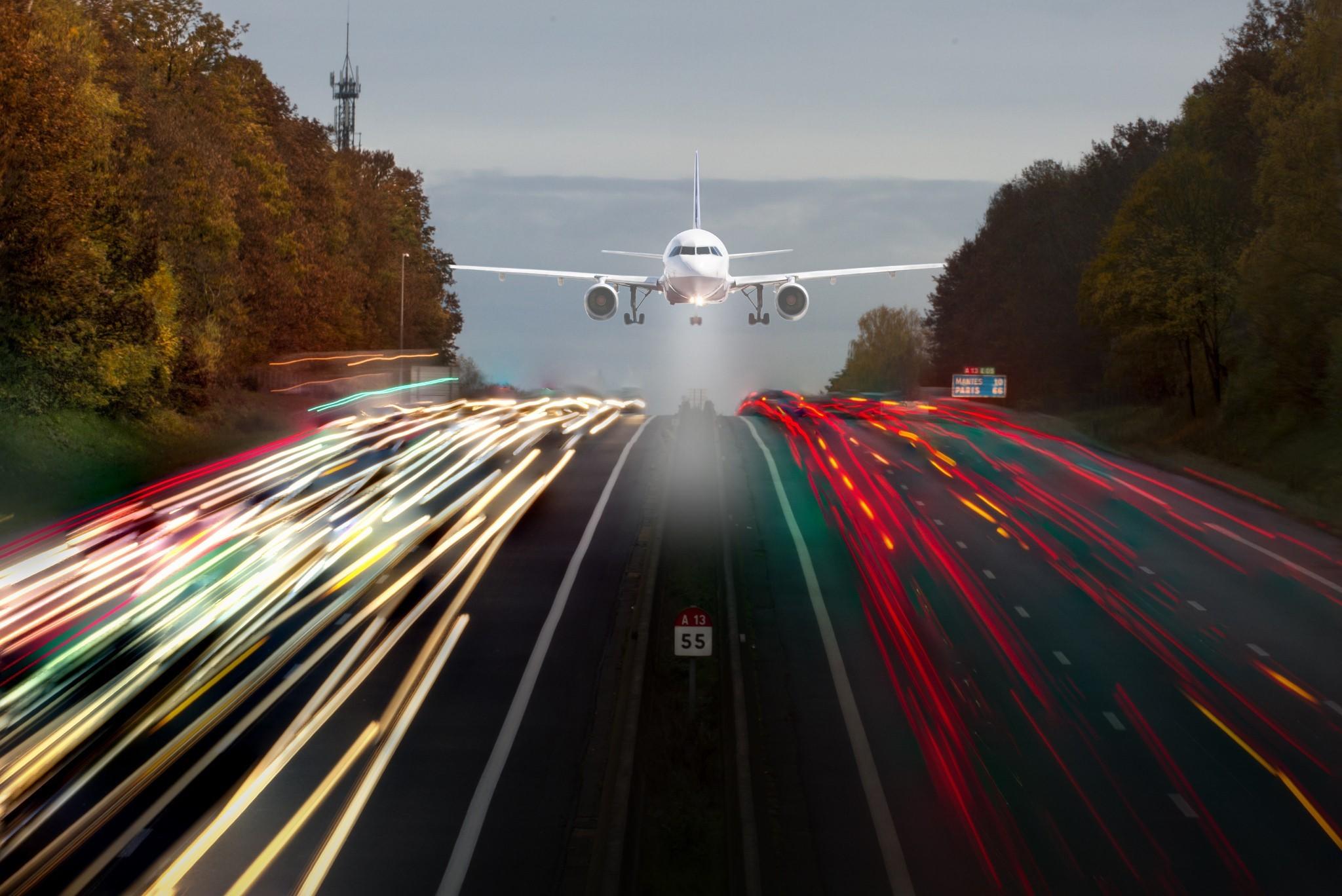 lights long exposure road highway airplane france