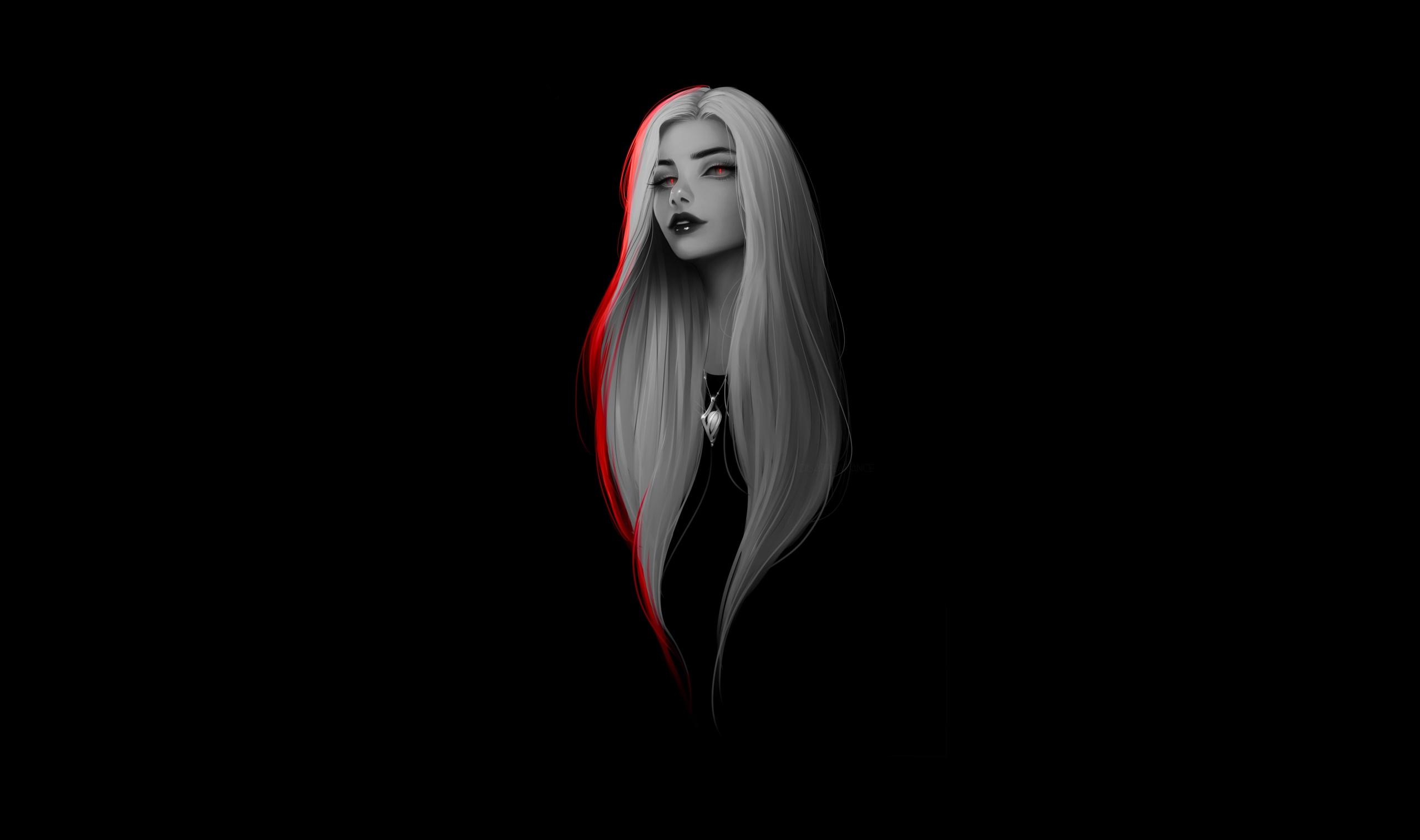 Women White Long Hairs Dark Minimalism, HD Artist, 4k