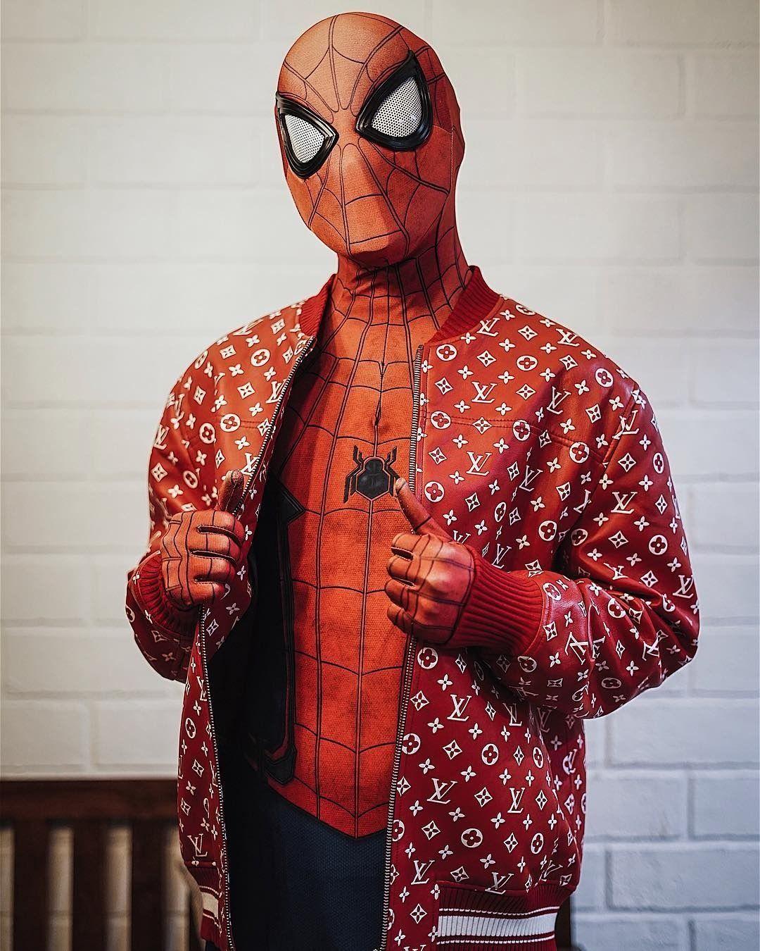 Spiderman in Supreme x Louis Vuitton Bomber Jacket in 2019