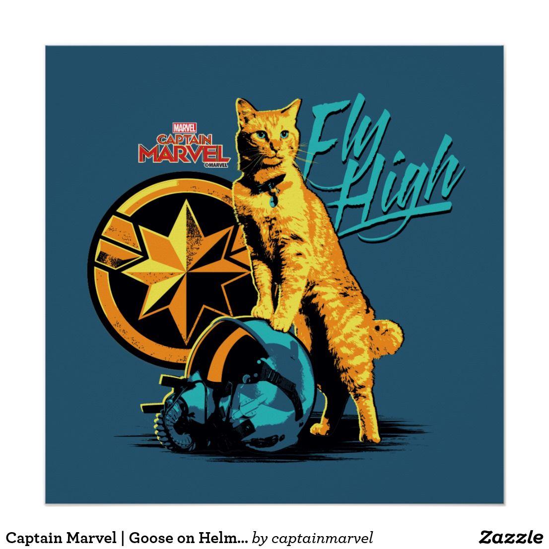 Captain Marvel. Goose on Helmet Fly High Poster. Zazzle