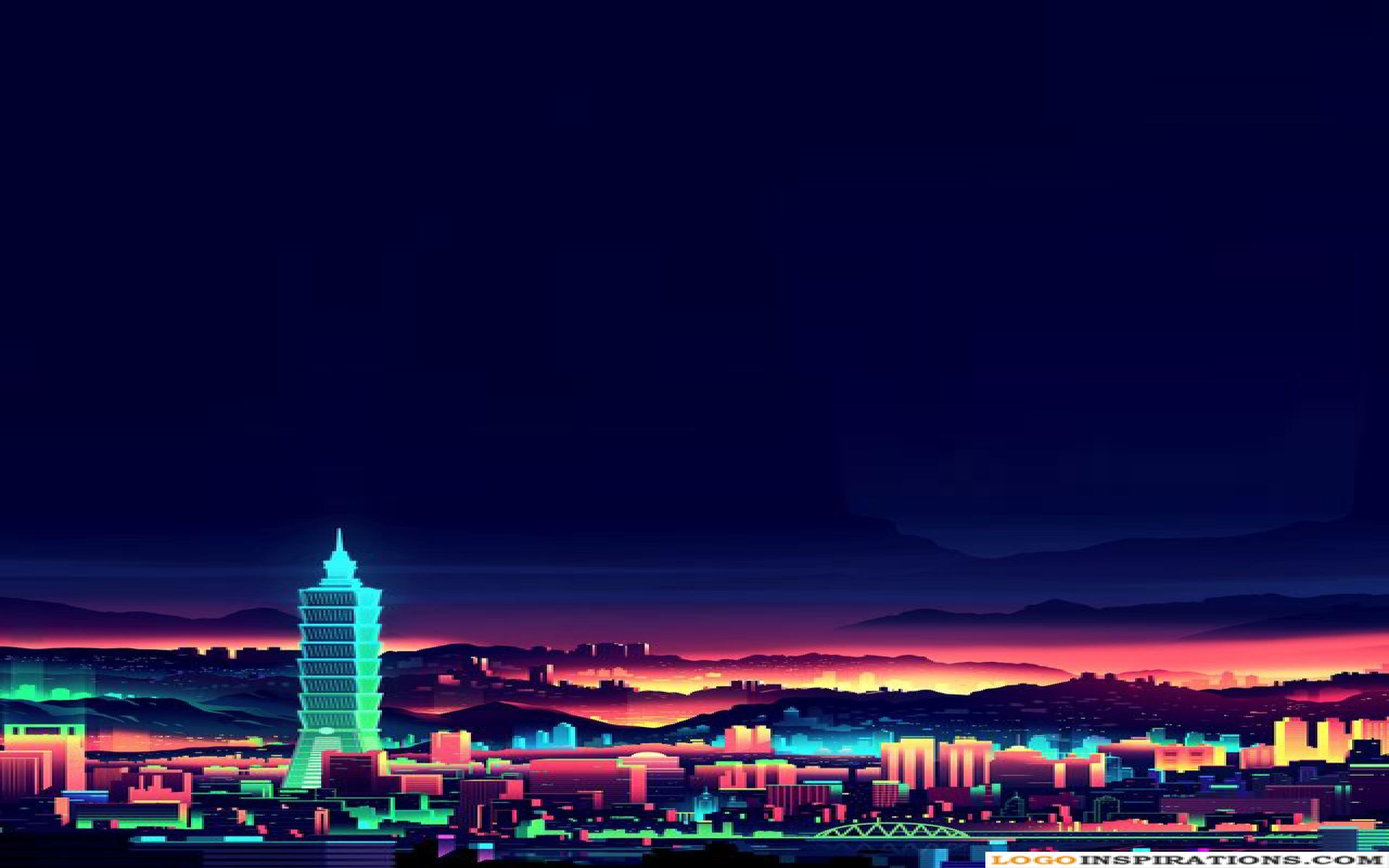 Night Pixel City Wallpaper