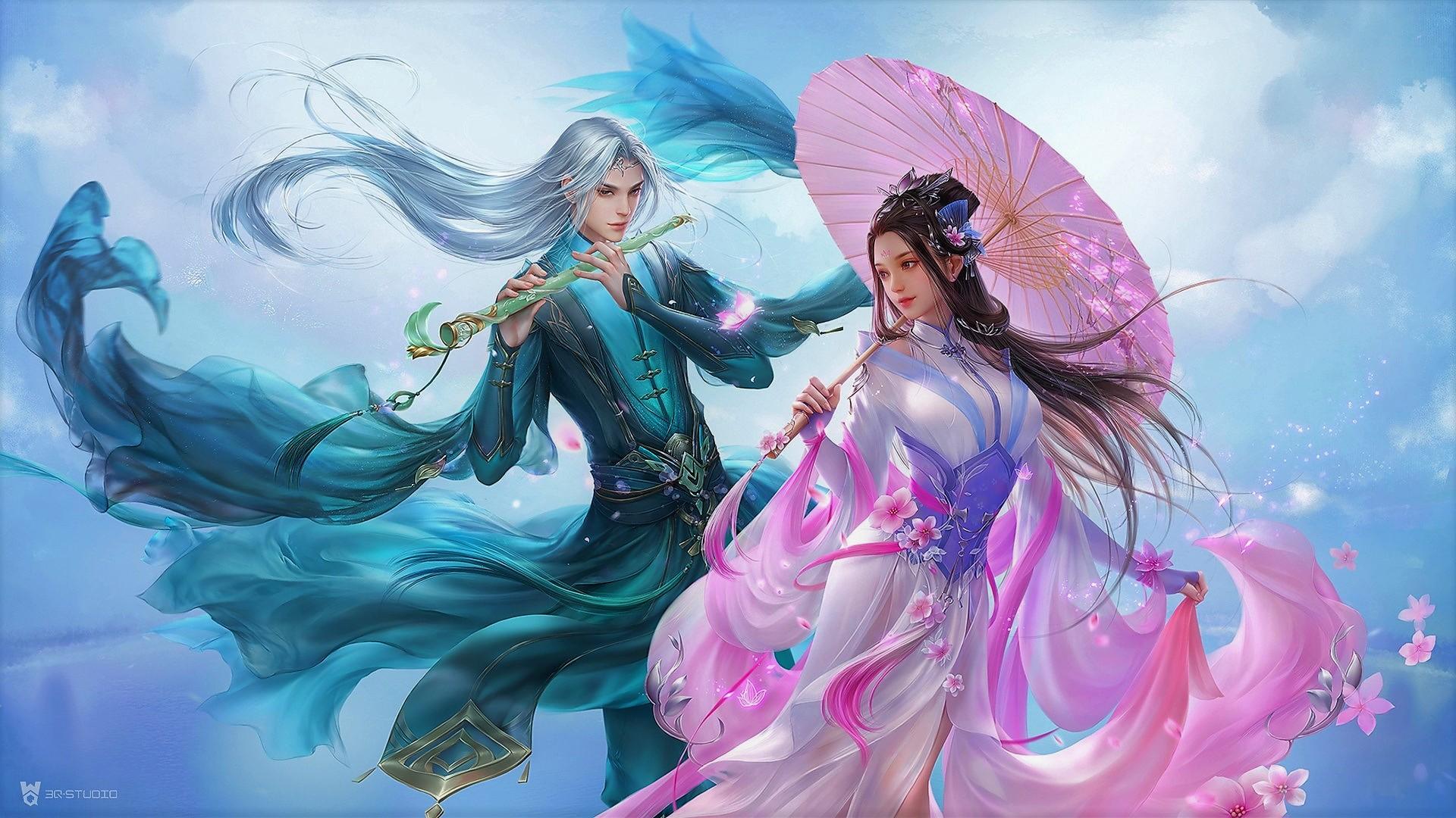 1920x1080 Fantasy, Man, Couple, Flower, Asian, Woman