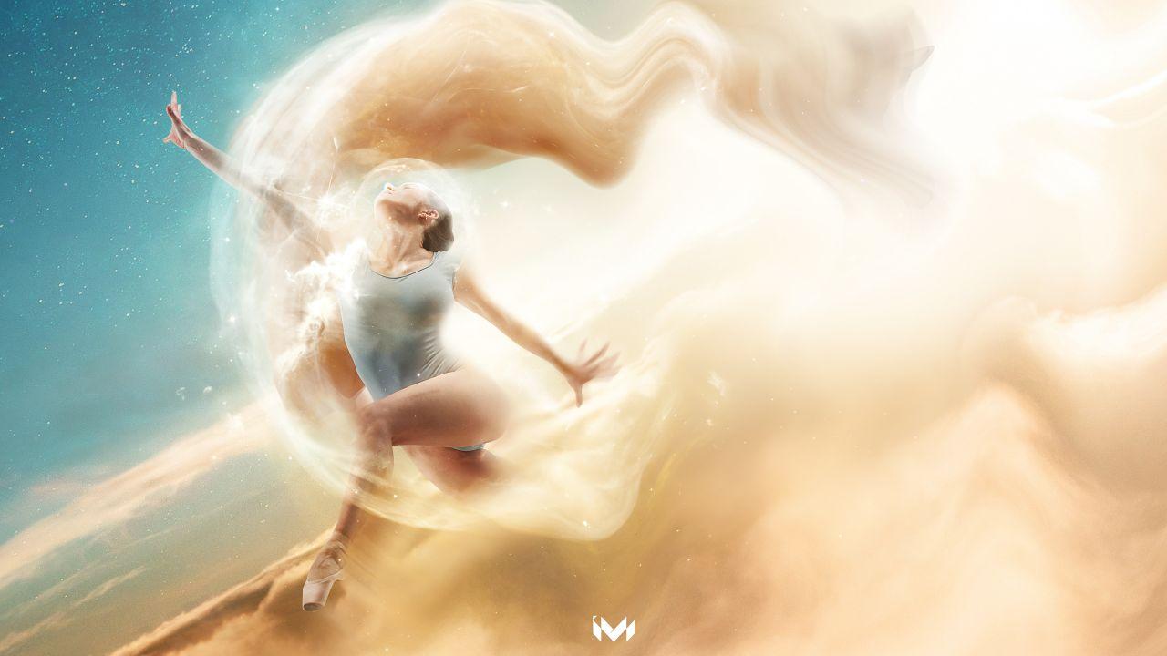 Wallpaper Ballet dancer, Waves, Clouds, 4K, Fantasy