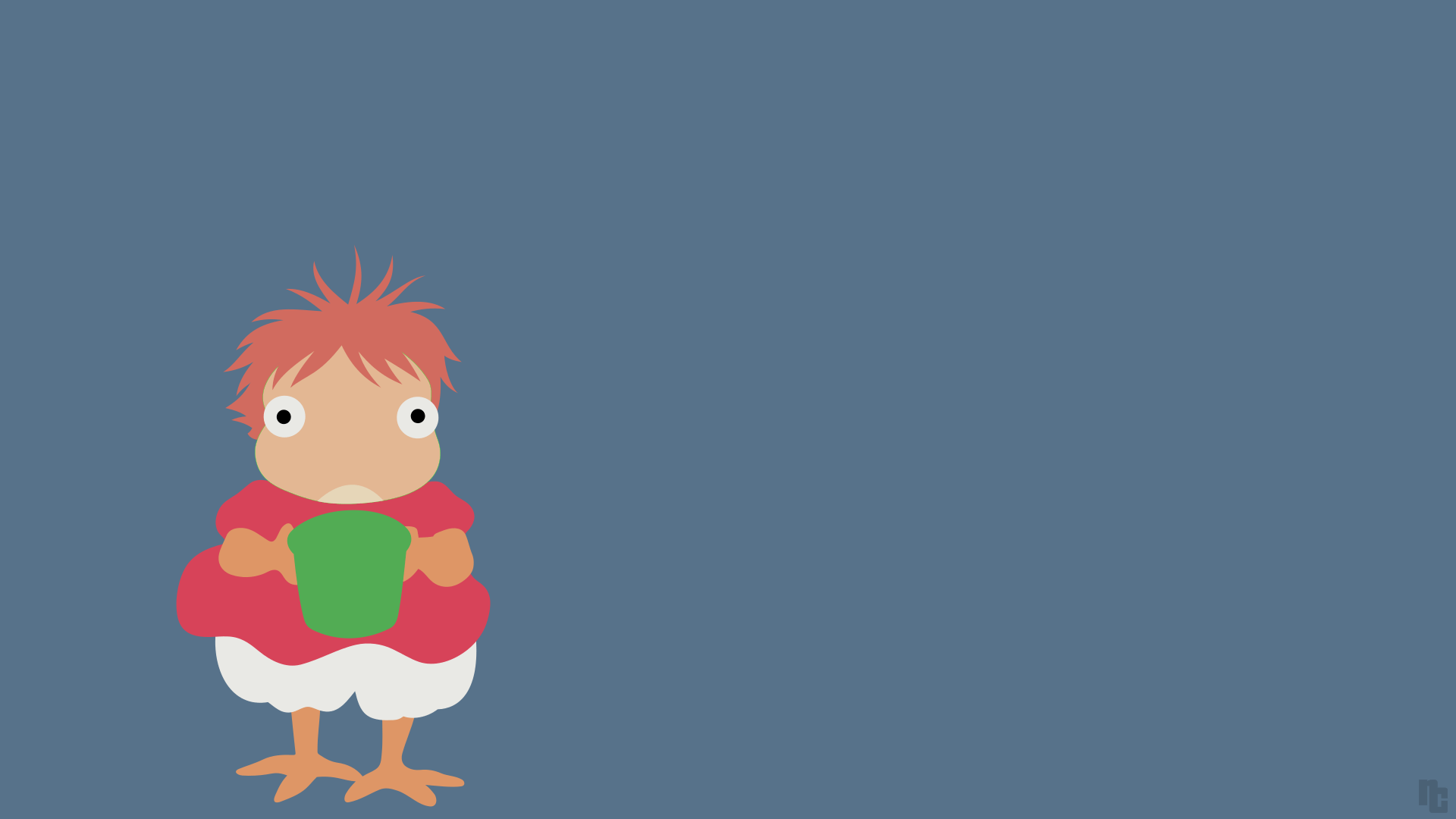 Ponyo on the Cliff by the Sea Minimalist Wallpaper