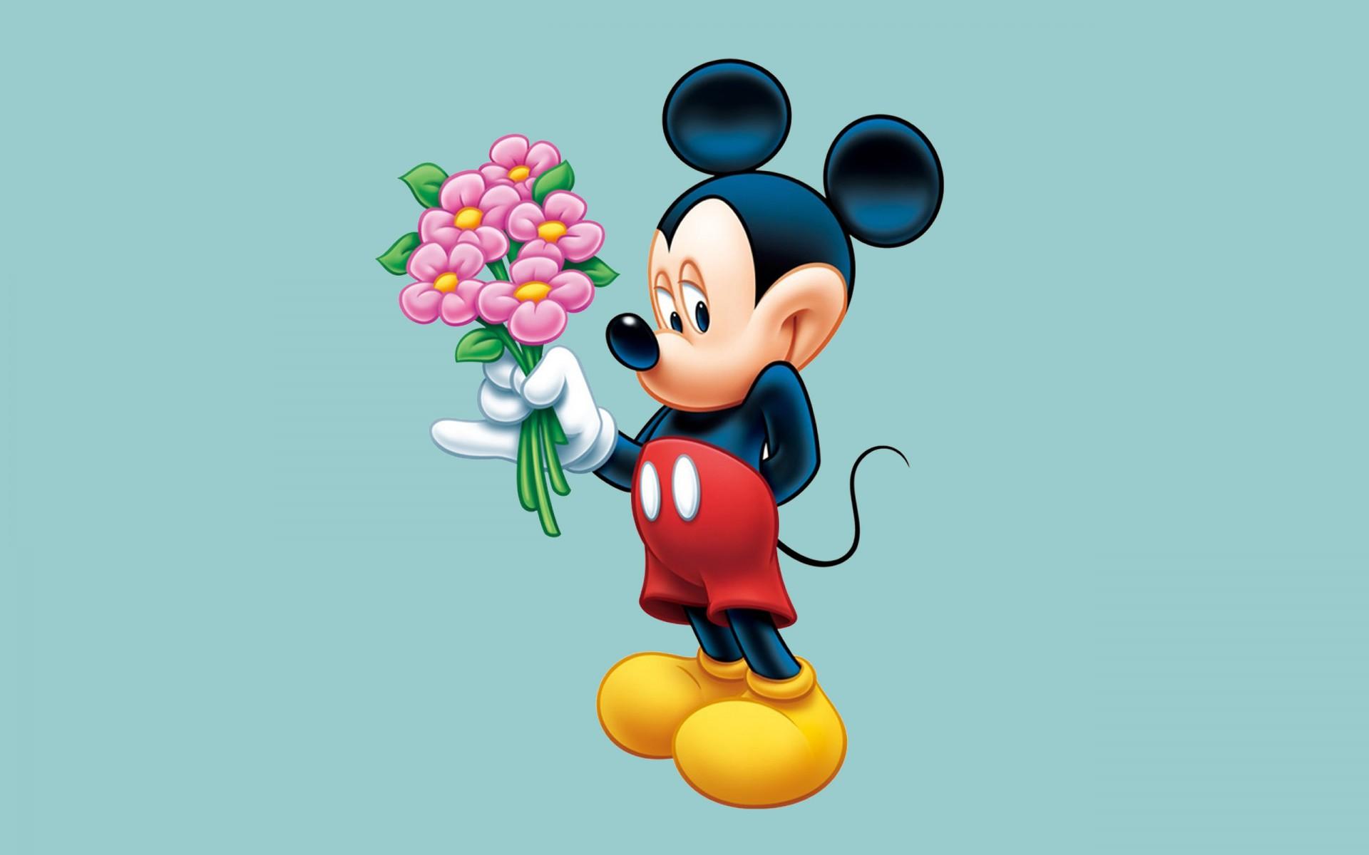 Mickey Mouse With A Bouquet Of Flowers For Desired Desktop