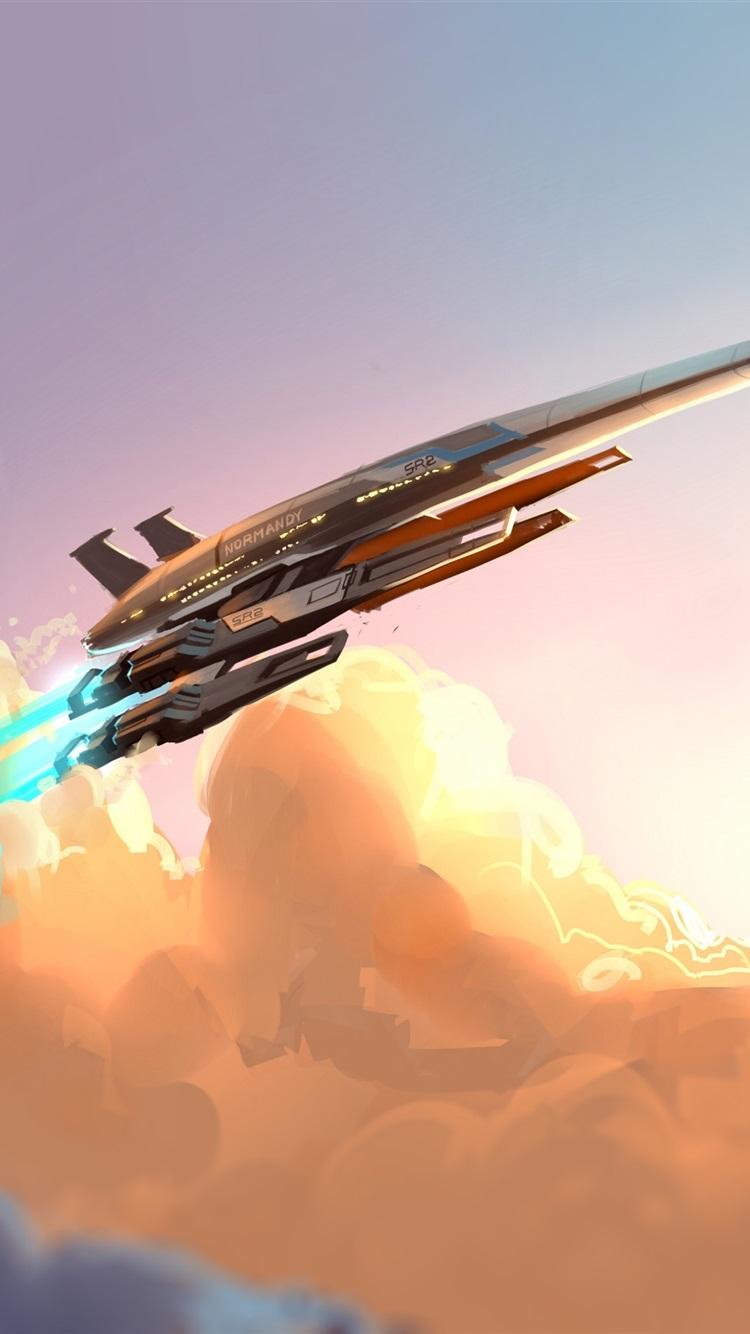 Mass Effect, Normandy, fighter, art picture 750x1334 iPhone