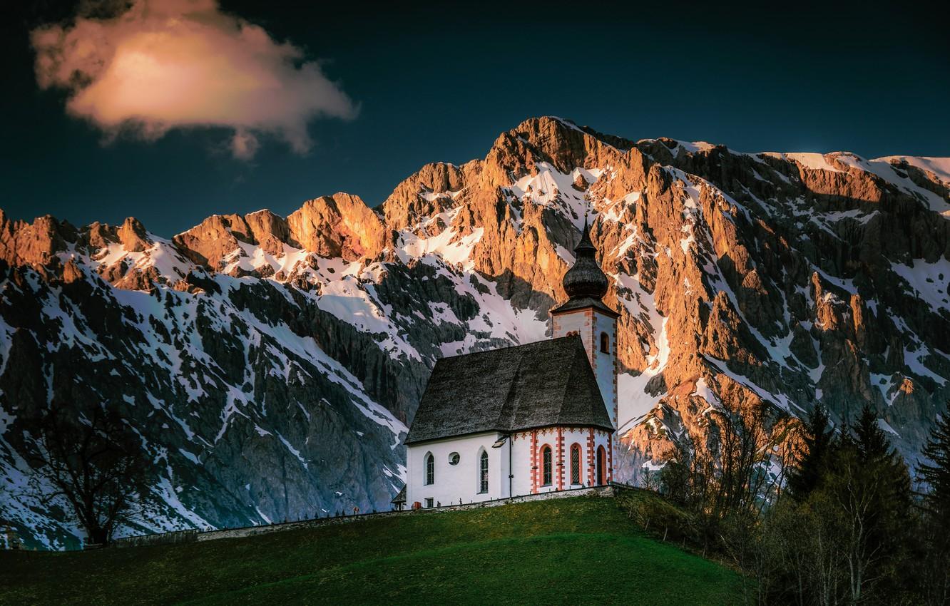 Wallpaper mountains, Austria, Alps, Church, Austria, Alps