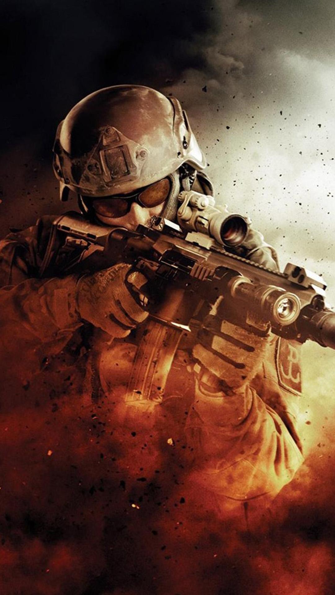 War Fire Fight Soldier Gun Weapon iPhone 8 Wallpaper Free