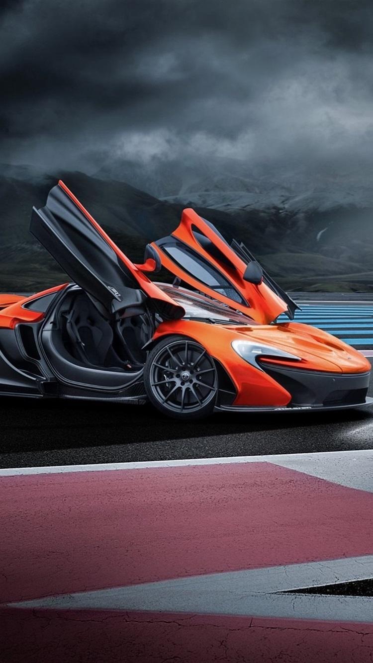 McLaren P1 Orange Supercar, Doors Opened 750x1334 IPhone 8 7