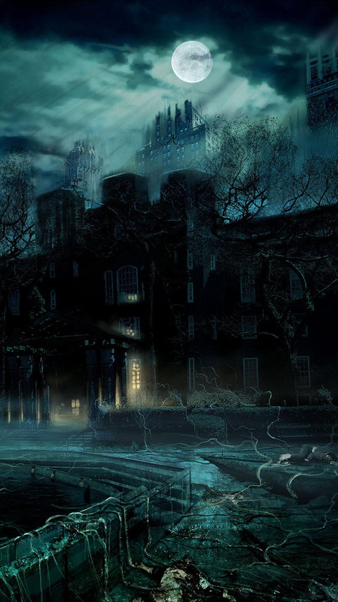 Haunted Castle Full Moon Night android wallpaper