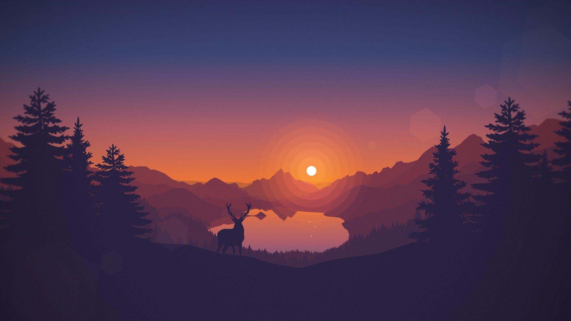 Minimal Sunset Forest Wallpaper .com