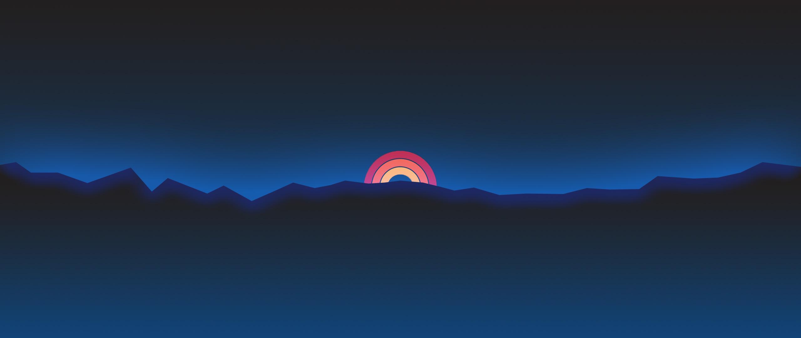 Minimalism Neon Rainbow Sunset Retro Style, HD Artist, 4k