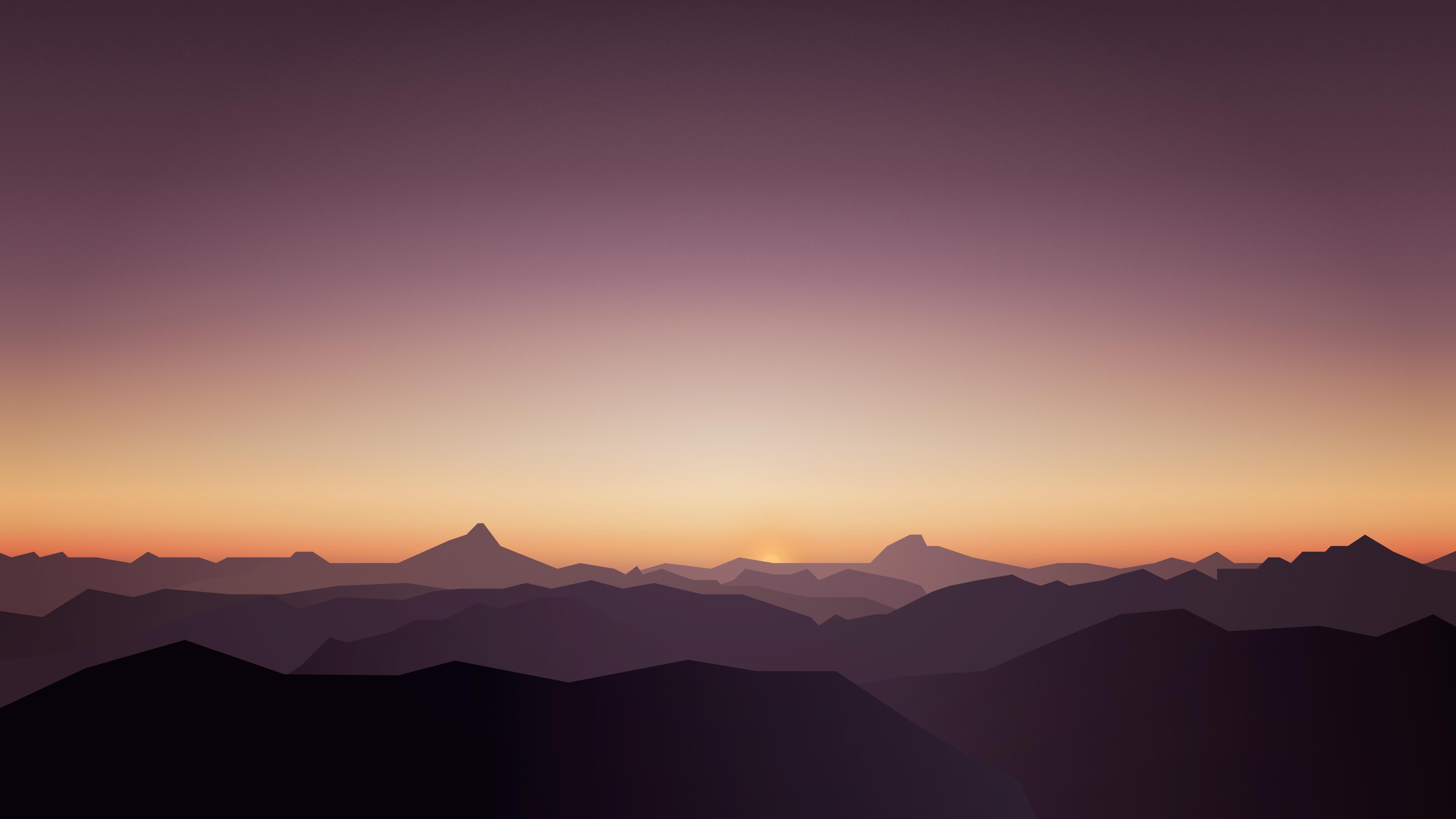 Wallpaper Mountains, Silent, Sunset, Minimal, 5K, Nature