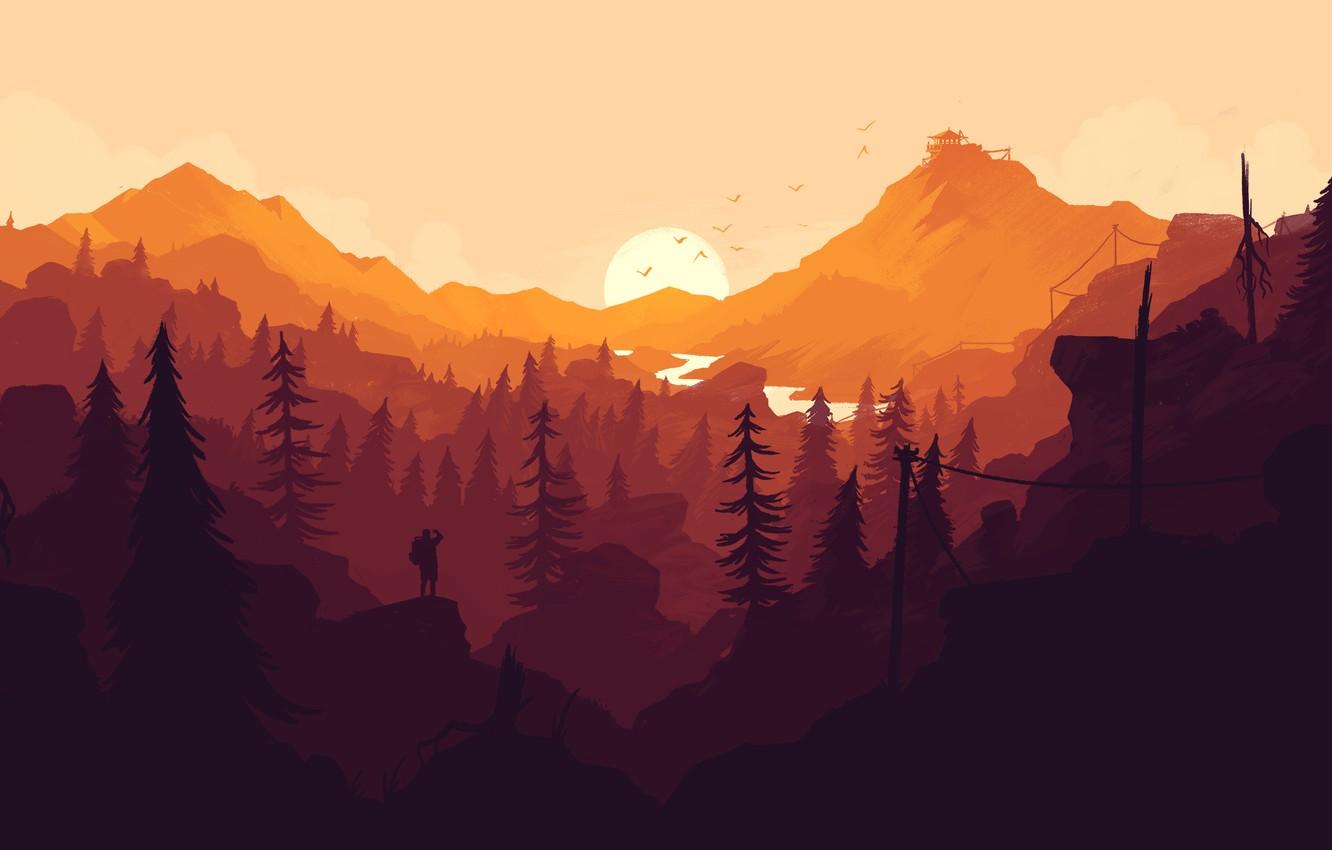 Wallpaper forest, the sun, sunset, orange, the game, people