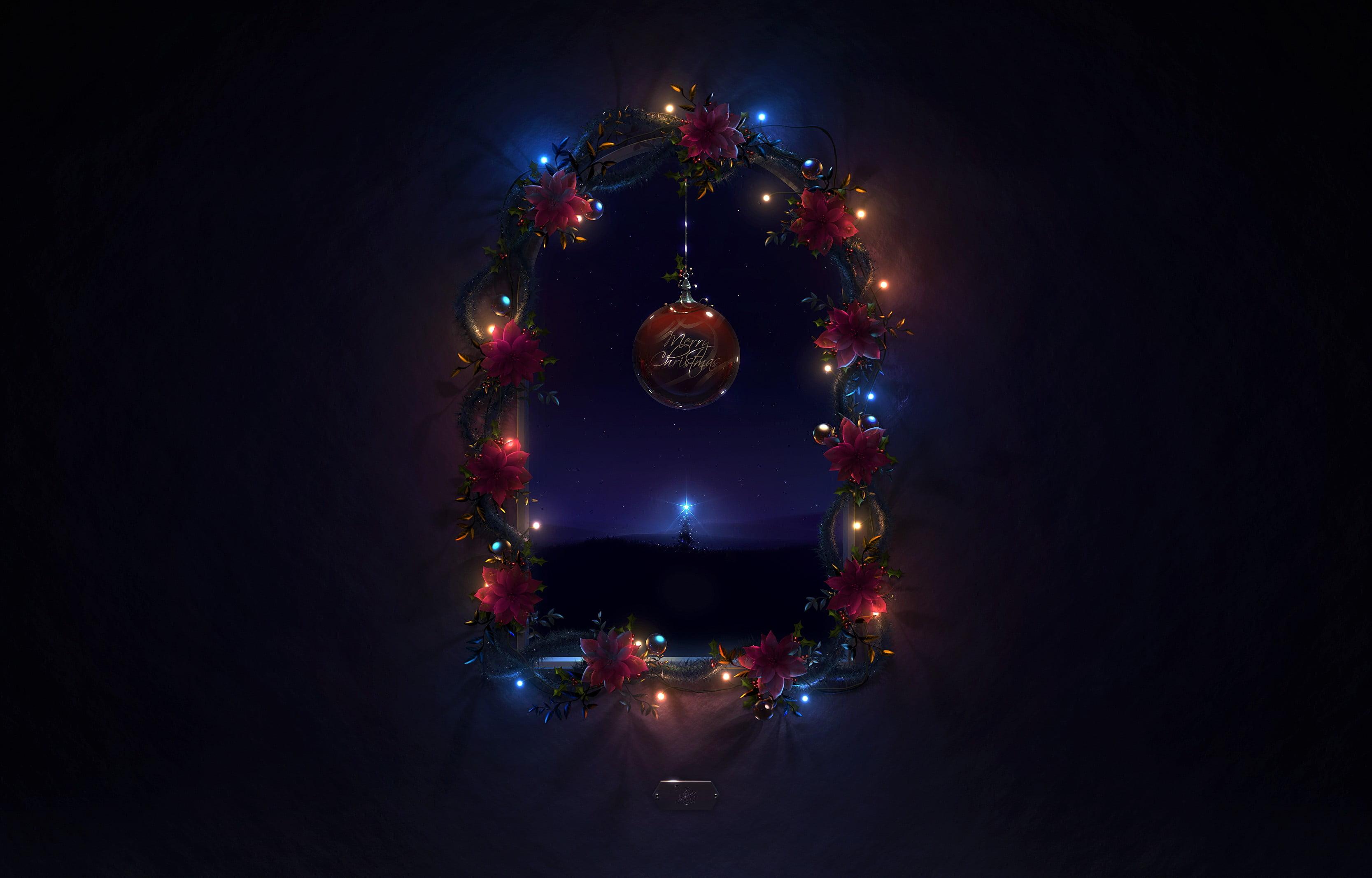 Red and brown floral light fixture, Christmas HD wallpaper