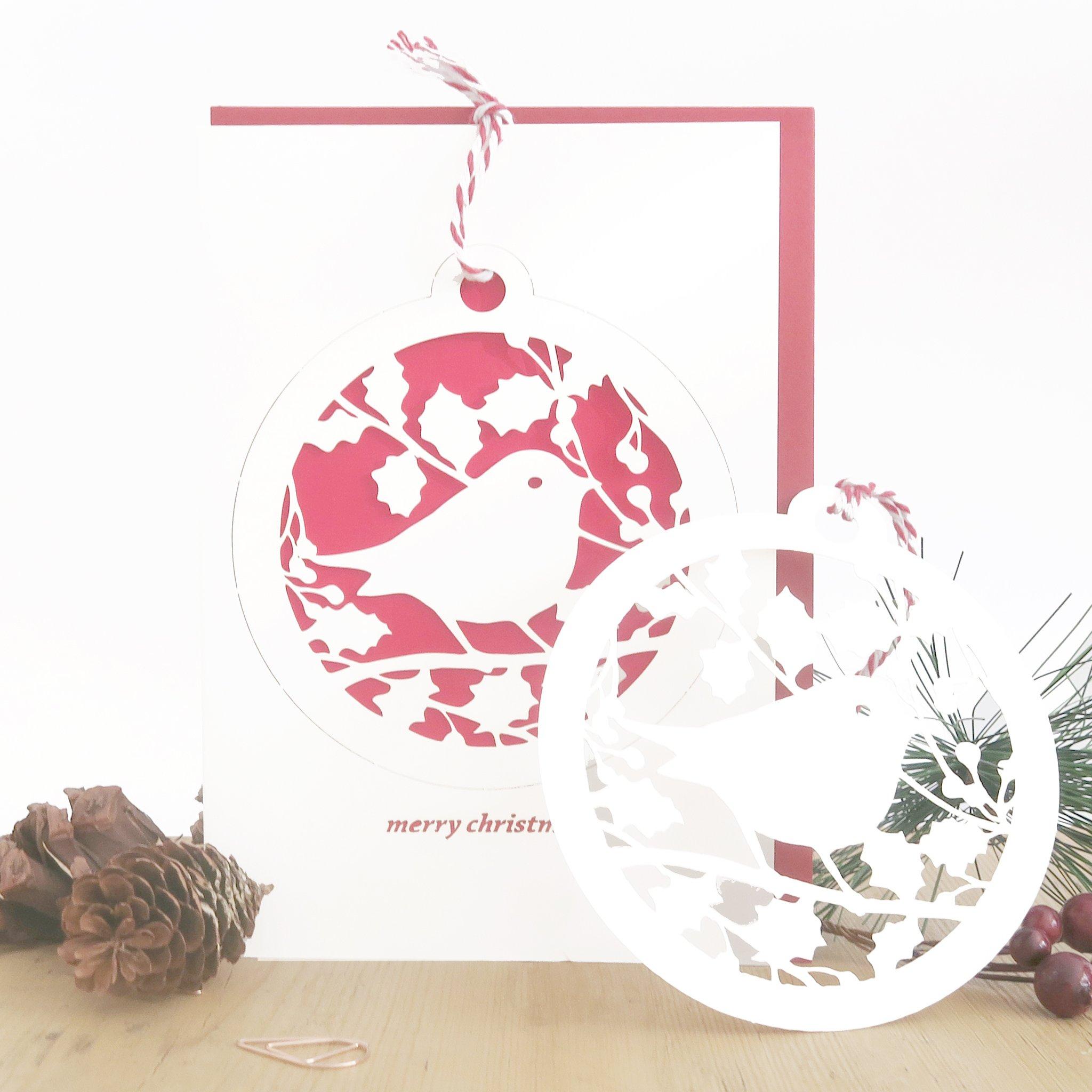 Pop out Robin bauble Christmas card