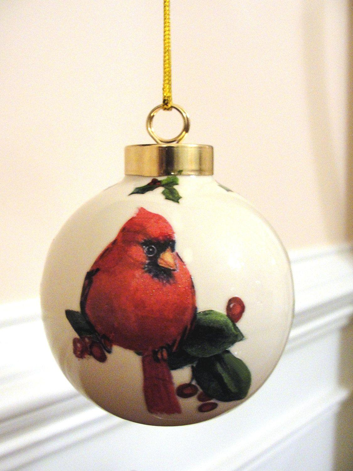 Cardinal Ceramic Christmas Ornament. $10.95, via Etsy