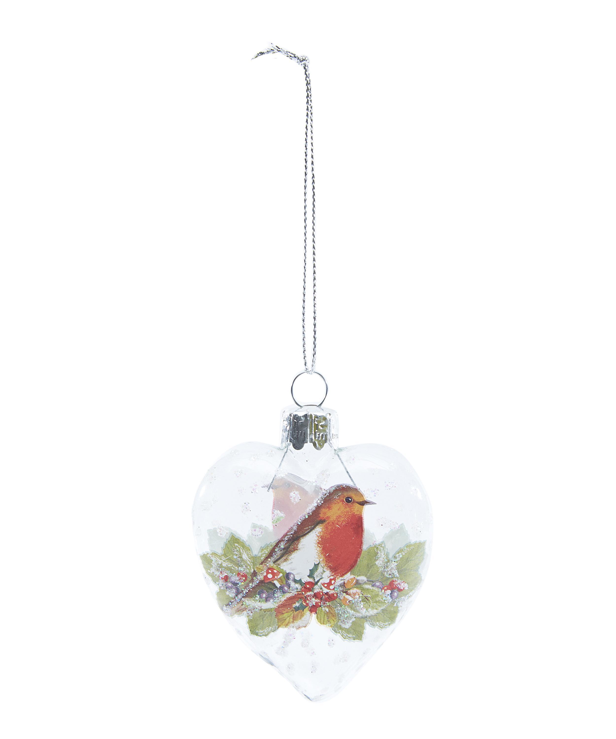 Glass Heart Robin Decoration Gisela Graham Glass Heart Robin Decoration