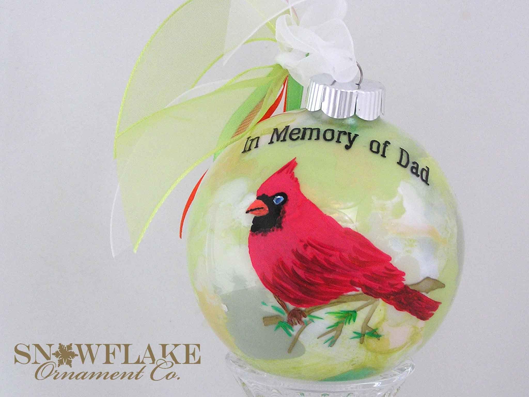 Personalized MEMORIAL CARDINAL Glass Christmas Ornament