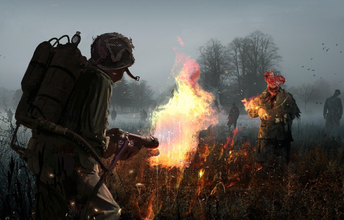 Wallpaper field, death, fire, soldiers, helmet, flamethrower image for desktop, section разное