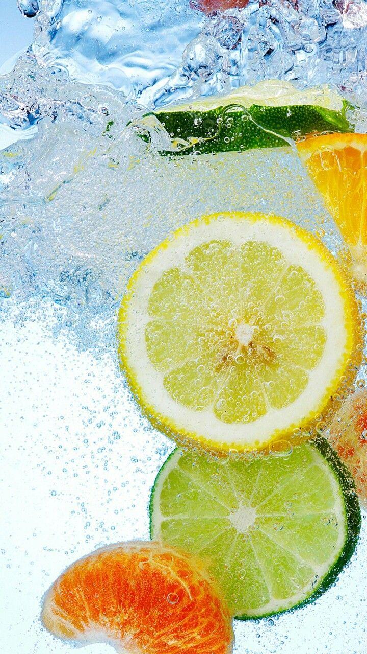 Fruit in Sparkling Water Wallpaper. *Food and Drinks