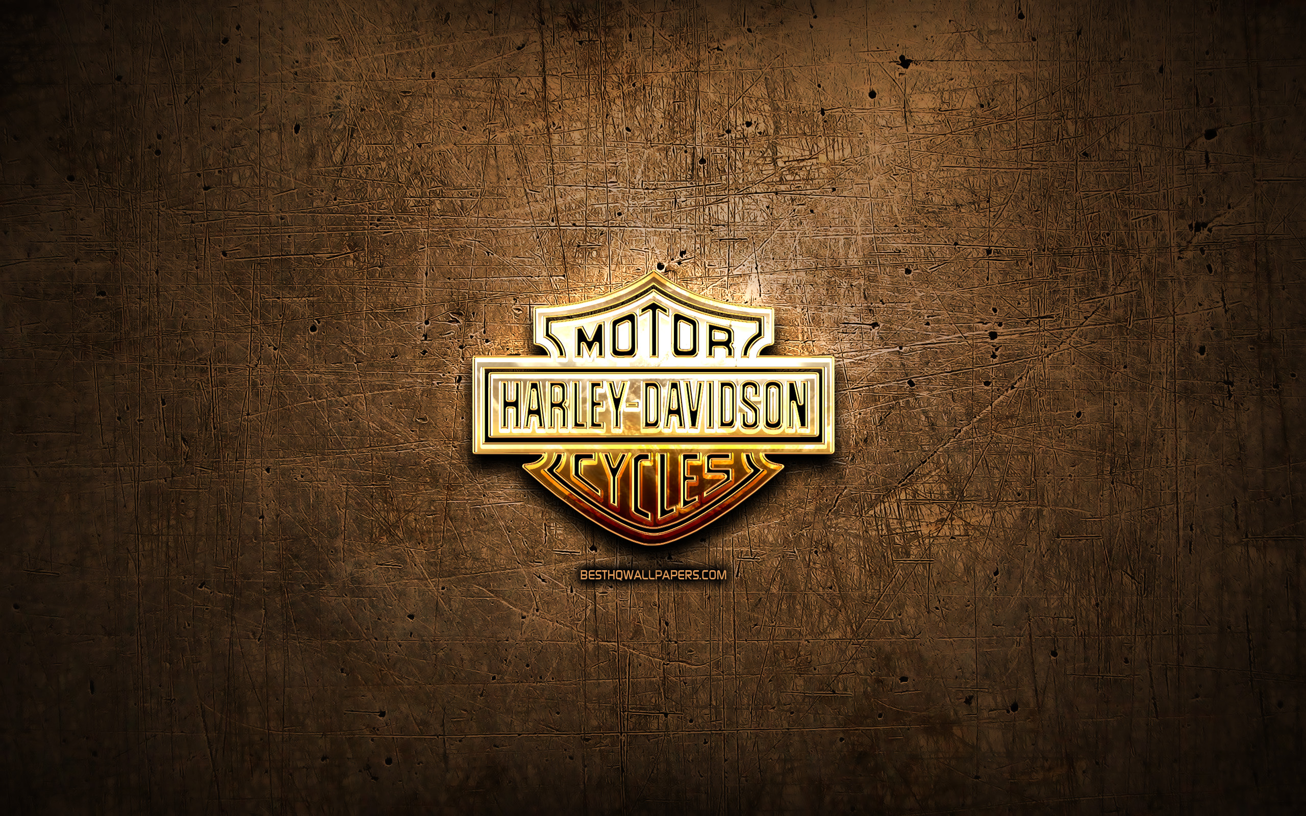 Download Wallpaper Harley Davidson Golden Logo, Motorcycles