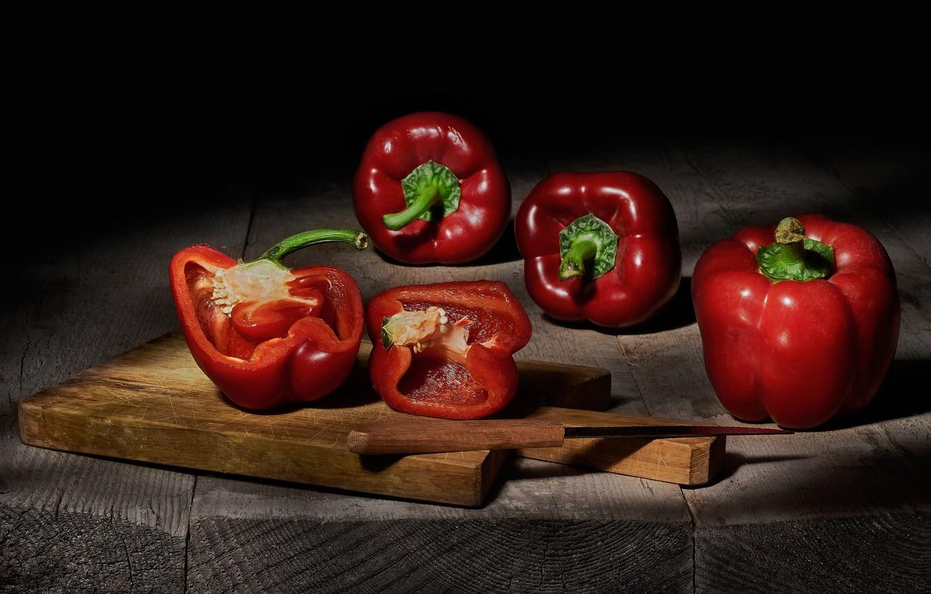 Wallpaper red, food, knife, pepper, black background, still