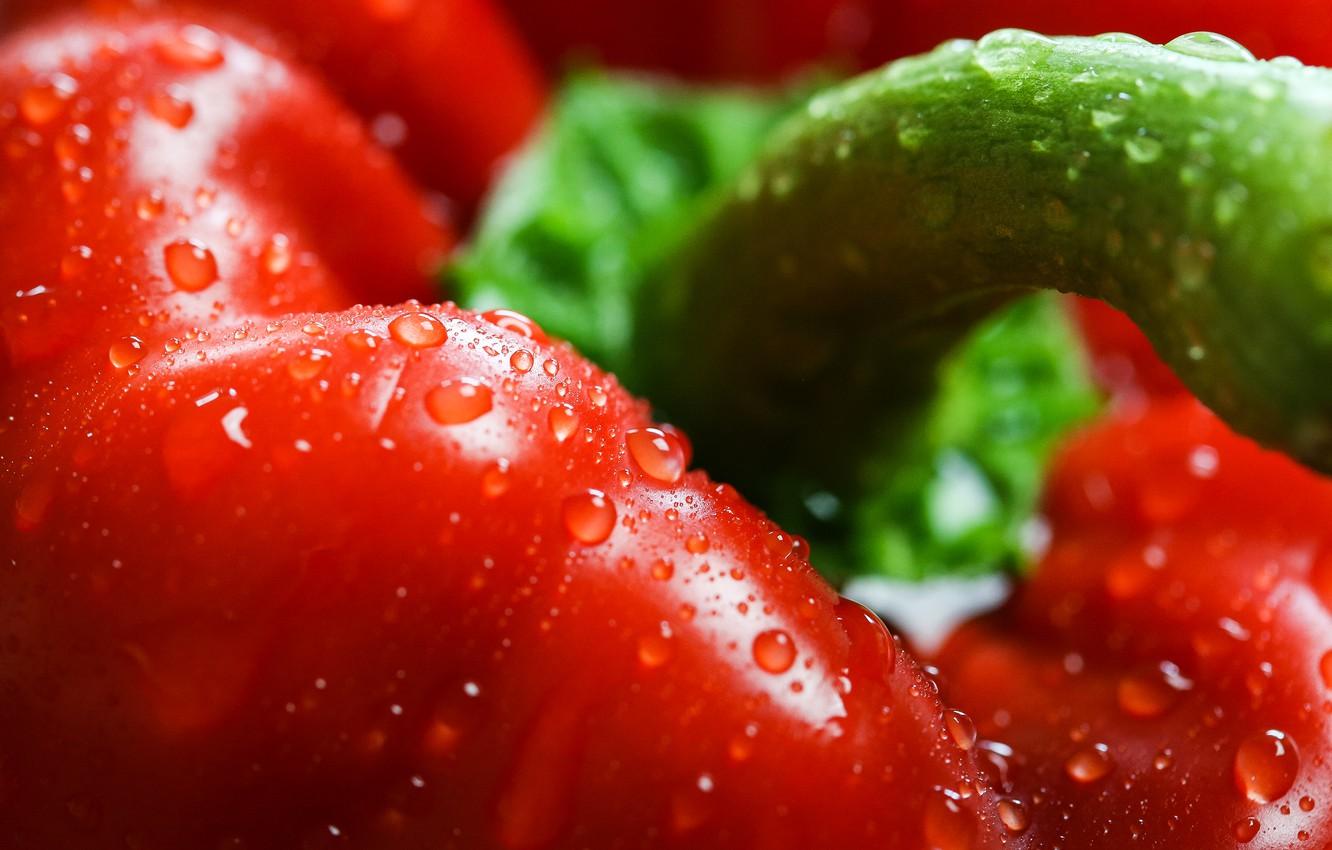 Wallpaper drops, macro, red, pepper, Red, sweet, Peppers