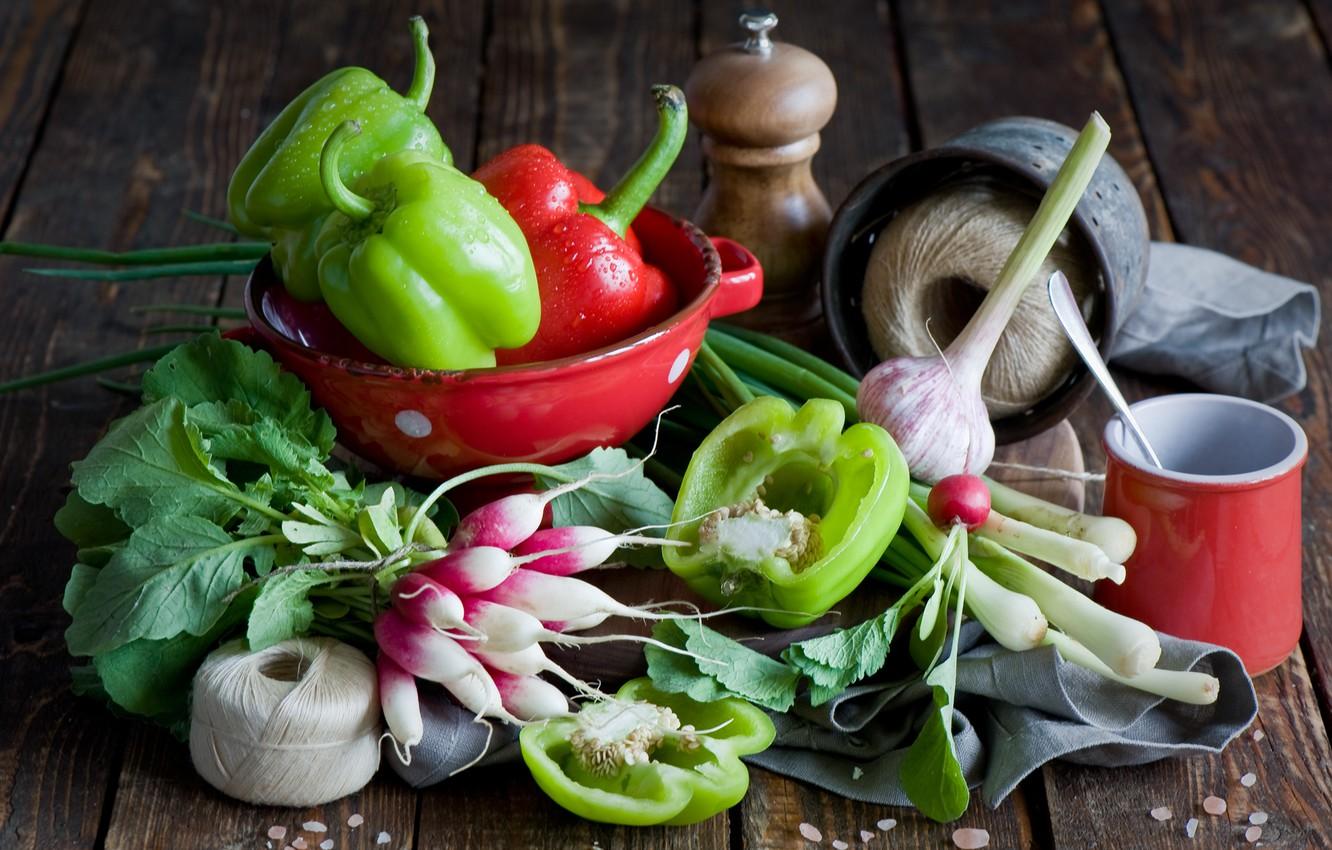 Wallpaper food, food, garlic, pepper, radishes, Anna Verdina