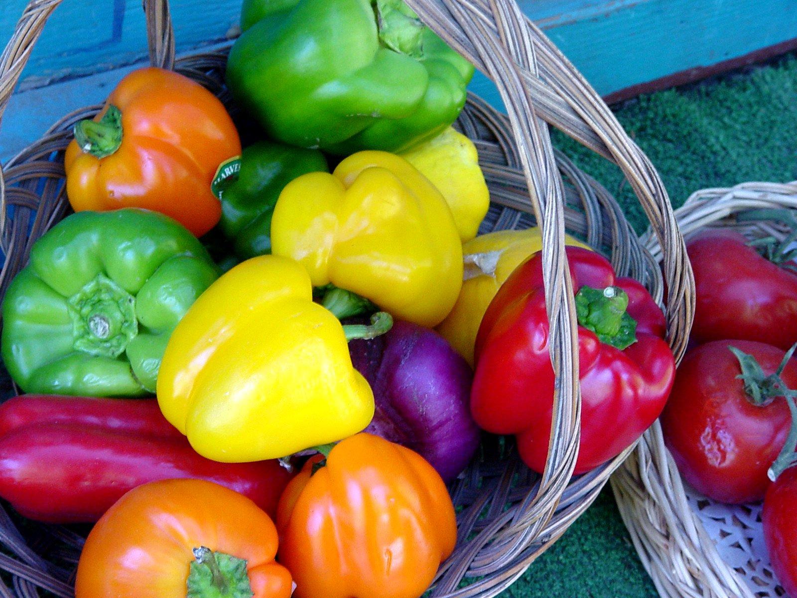 Vegetables food radish onions baskets tomatoes peppers