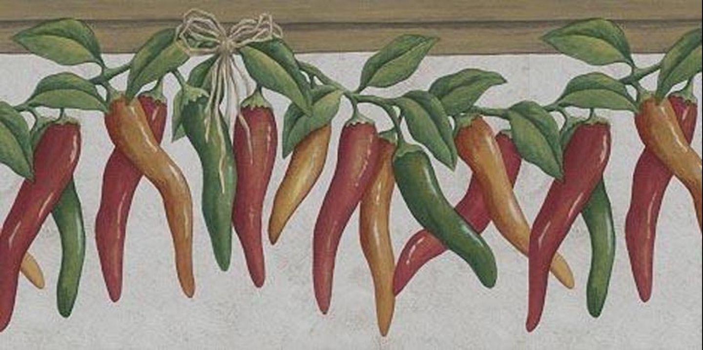 kitchen border. Kitchen fresh hot chili pepper wallpaper
