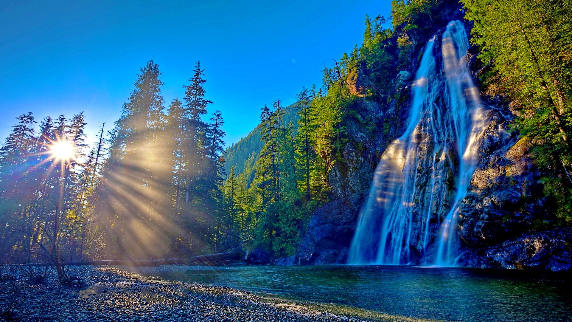 Waterfall at Sunrise HD Wallpaper. Background Image