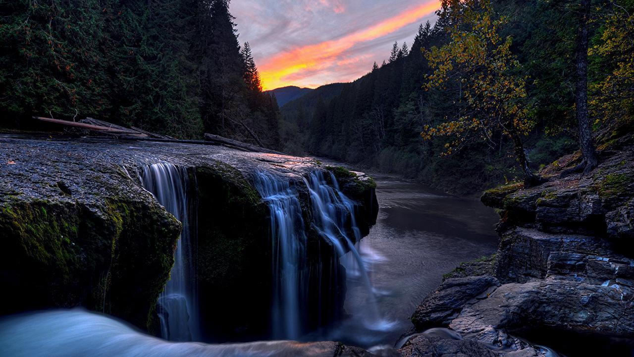 Wallpaper Rock Nature Waterfalls Sunrises and sunsets Landscape