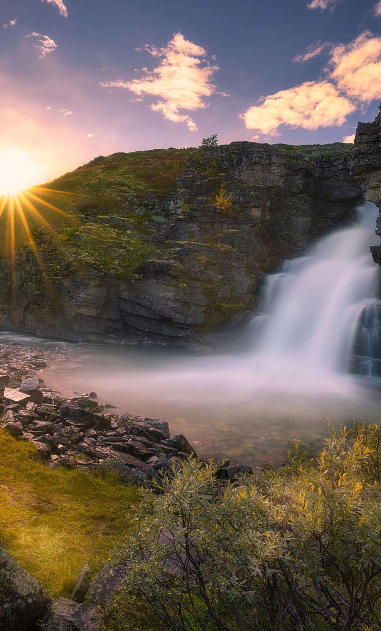 Beautiful Waterfall And Sunrise iPhone HD 4k