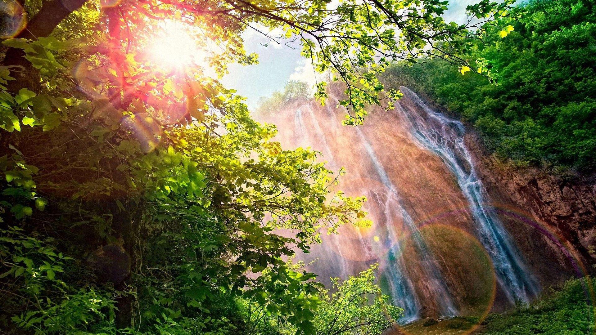 bright mountain waterfall HD wallpaper. waterfall HD