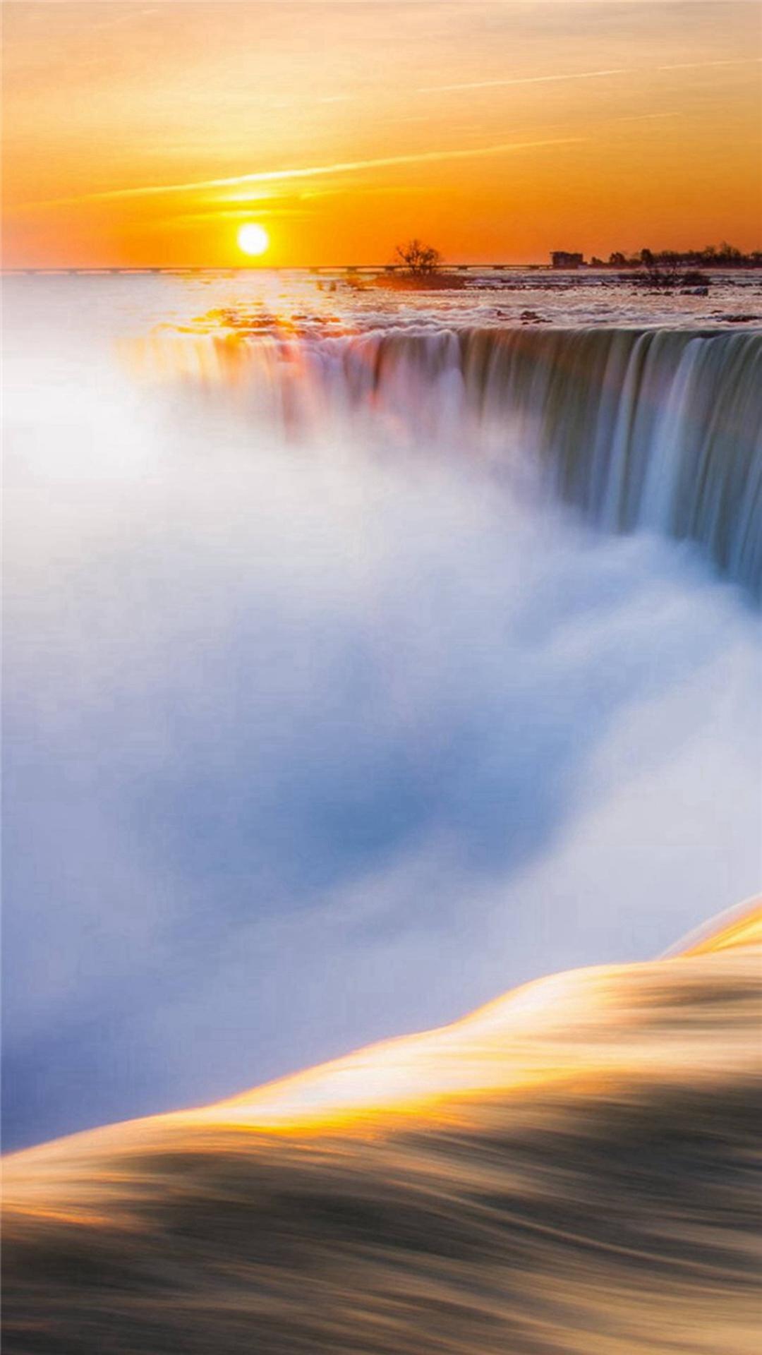 Sunshine Waterfall Wonderful Landscape iPhone 8 Wallpaper