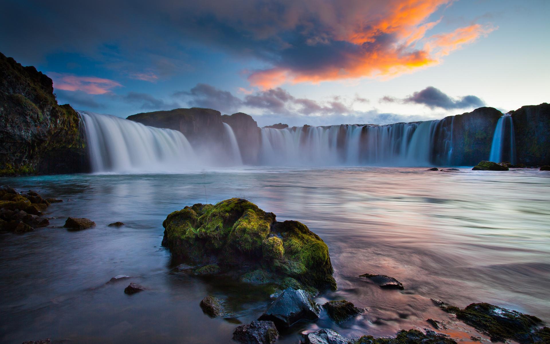 Nature waterfall landscapes river pool spray drops cliff sky