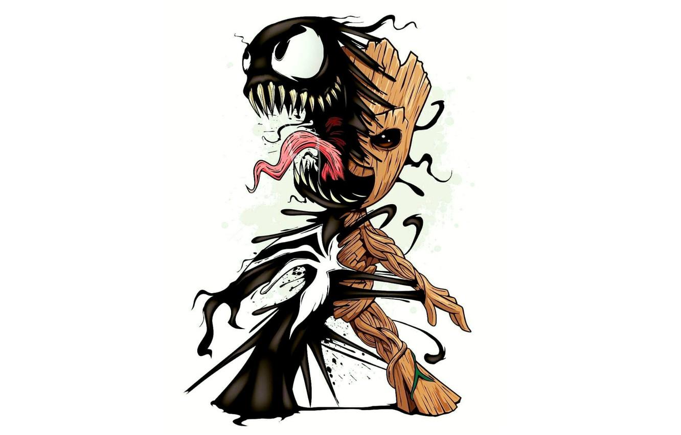 Wallpaper Marvel, venom, venom, symbiote, baby Groot, baby Groot image for desktop, section фантастика