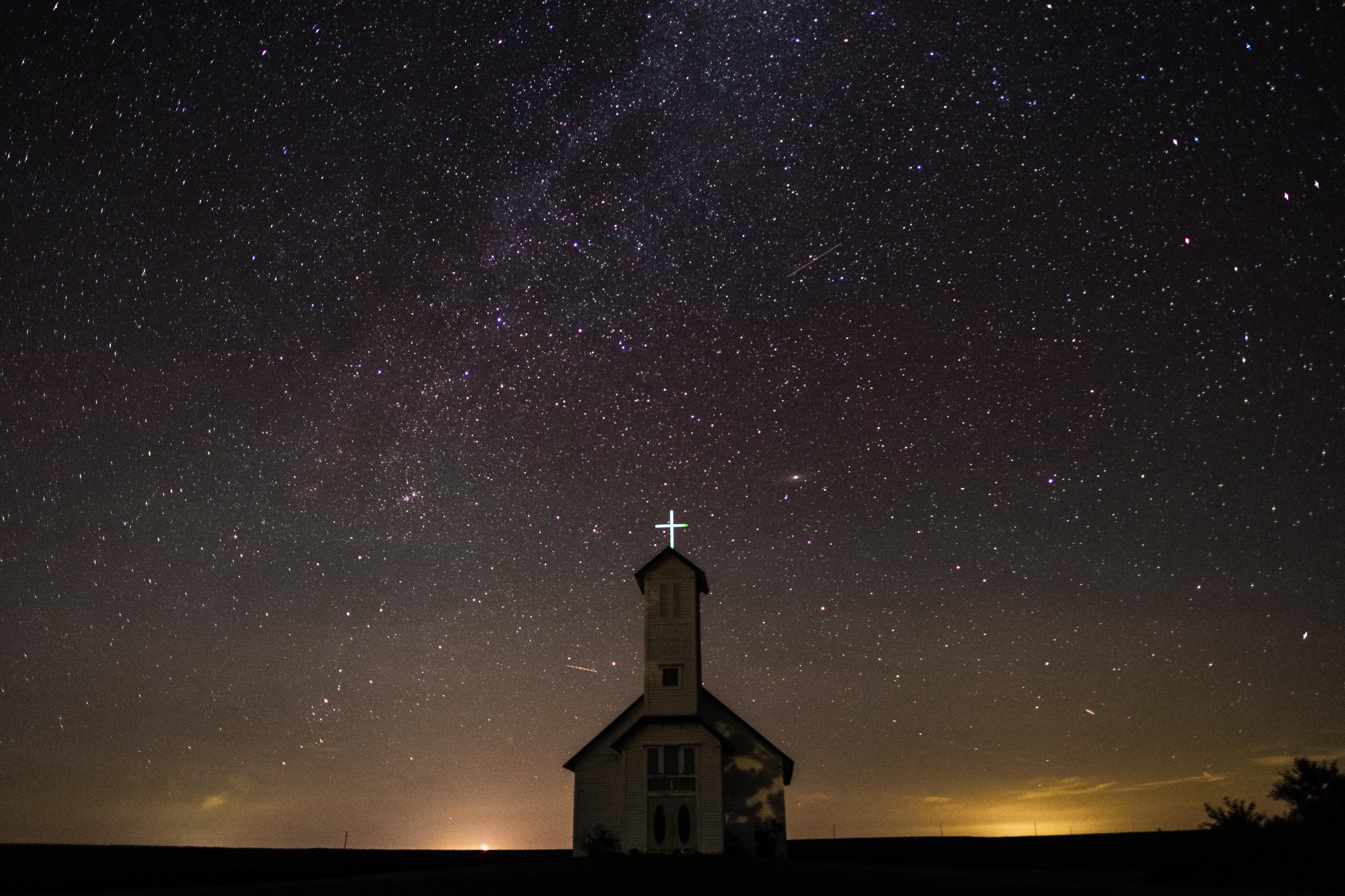 wallpaper starry sky, church, night, oakland, united states