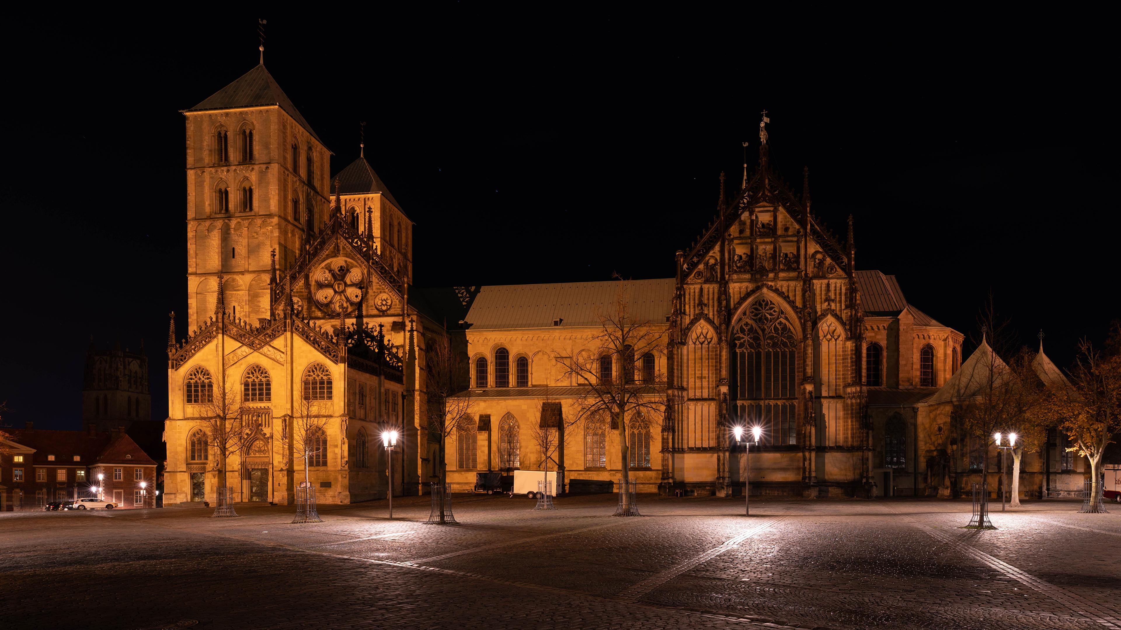 Wallpaper Church Germany Town square Muenster Temples 3840x2160