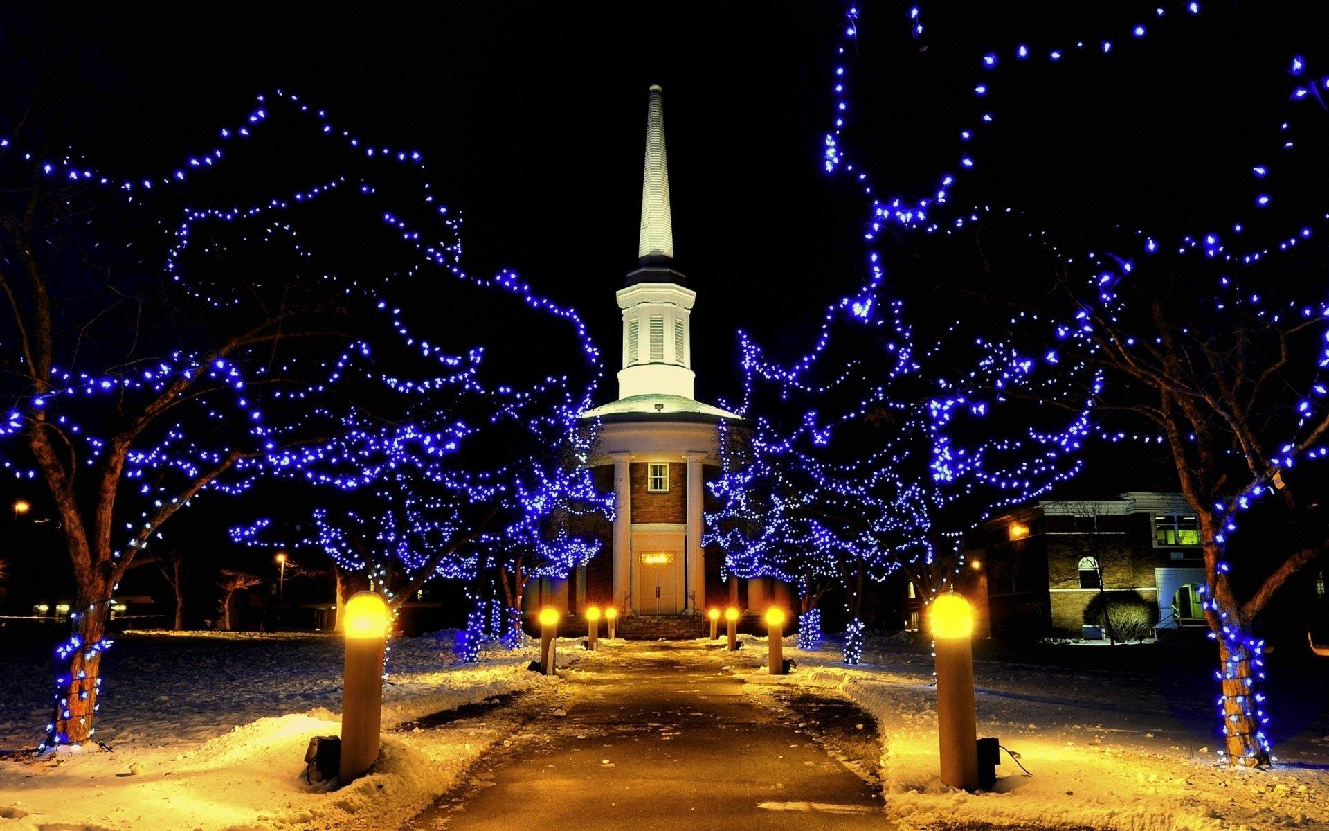 Photography Winter Street Road Place Night Lights Chapel