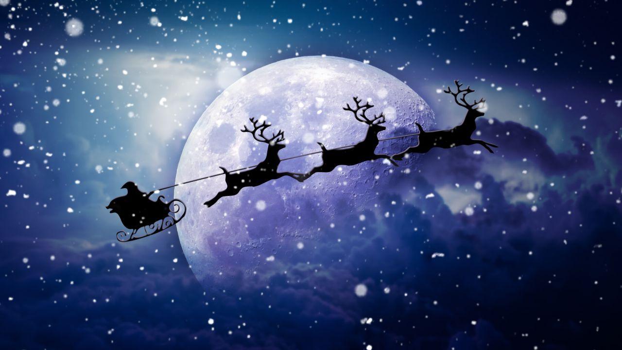 Santa Claus chariot, Moon, Snowfall, Reindeer Chariot, HD