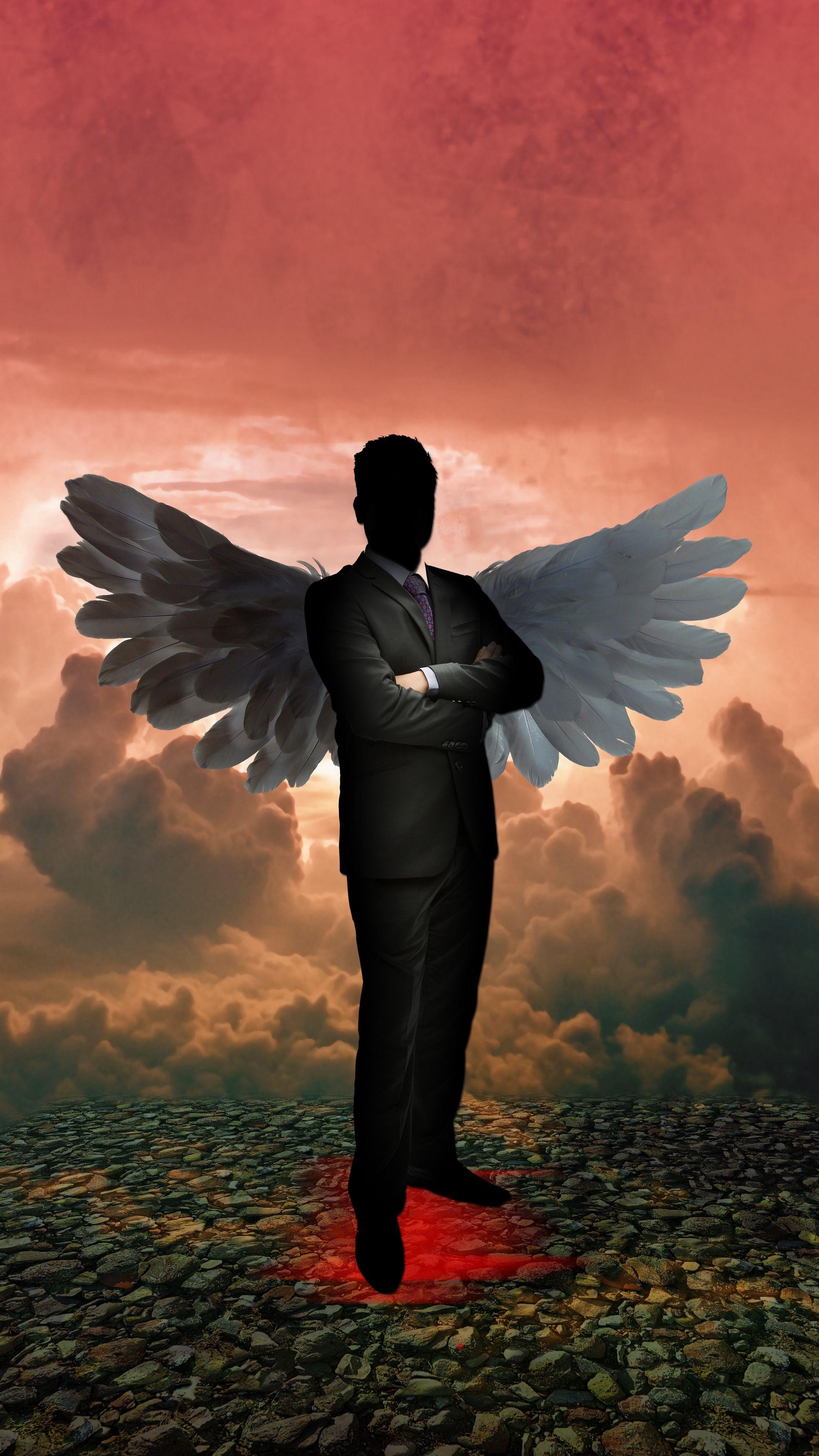 misc #silhouette #angel #devil #wallpaper HD 4k Background