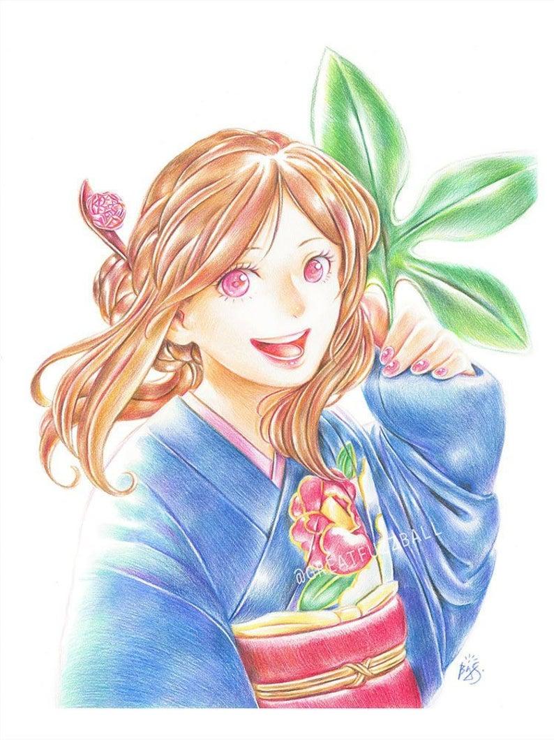 Aoi Tsubaki, Kakuriyo Bed and Breakfast for Spirits, Original Anime Print, Personalized Anime, Anime Drawing, Anime Gifts, Manga Art, Youkai
