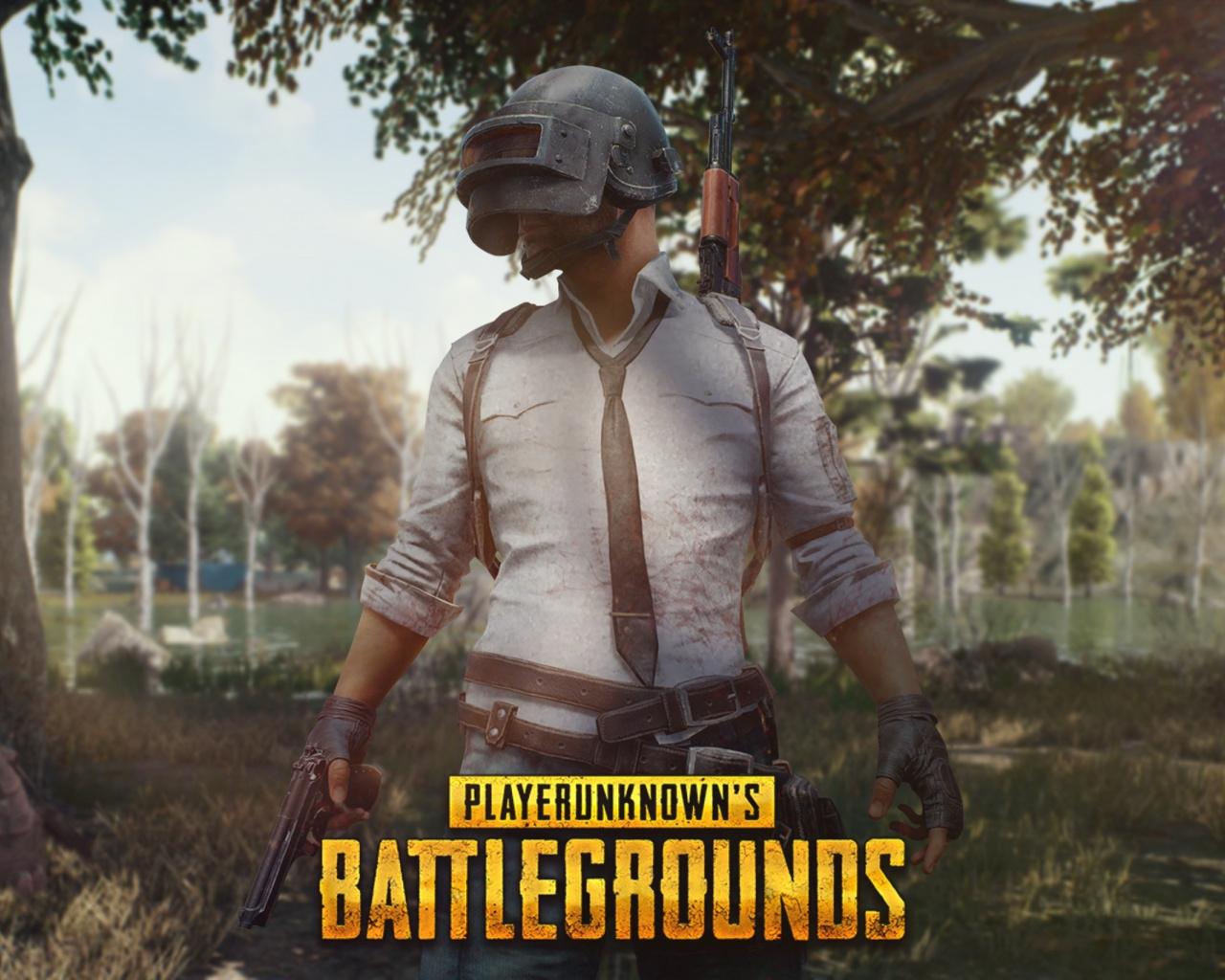 Download 1280x1024 wallpaper pubg, forest theme, mobile game