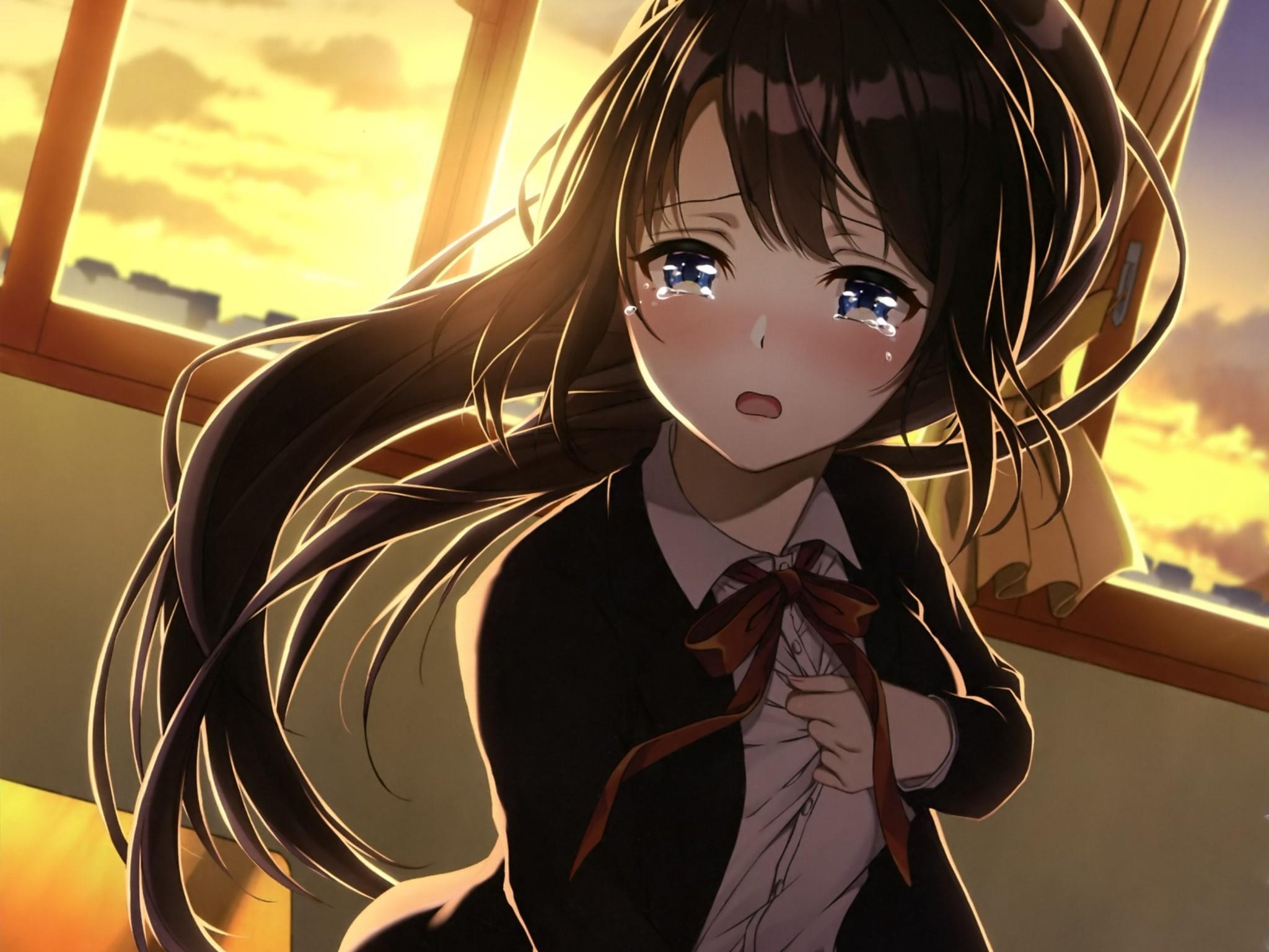 Download 2048x1536 Anime Girl, Crying, Classroom, Sad Face